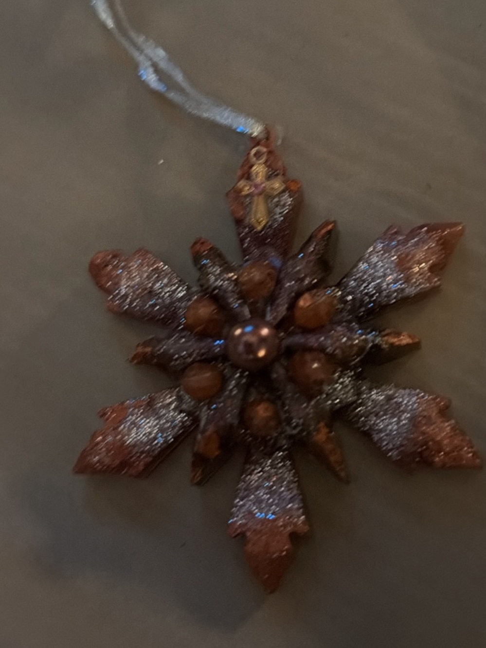Brown Glitter Snowflake Ornament - Holiday Décor